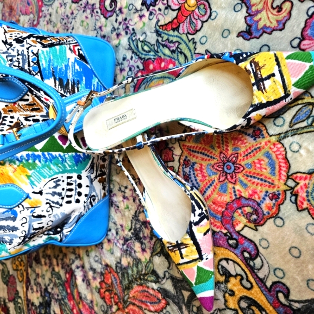 Prada Blue and Yellow Flats with Elegant Design